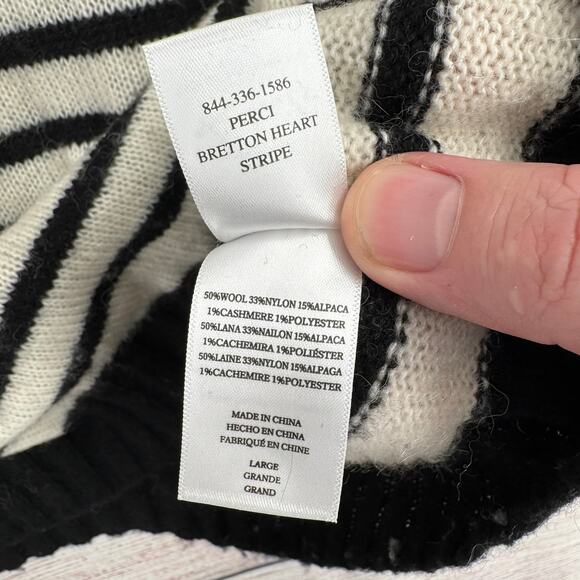 Rails Wool Cashmere Blend Perci Bretton Heart Sweater Womens Large Cream Black - Picture 9 of 14